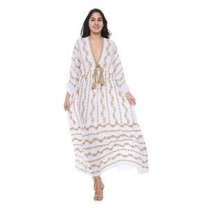 RANEES Plunge Neck Cotton Caftan Dress Size O/S